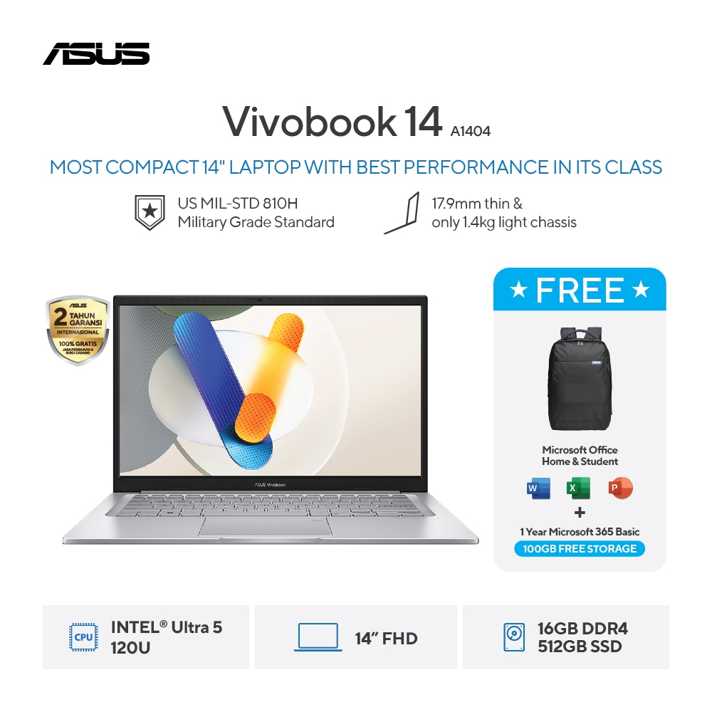 ASUS Vivobook 14 A1404VAP-VIPS5153M [Intel Core 5 120U / Intel / 16GB DDR4 / 512GB / Cool Silver / 14" FHD]