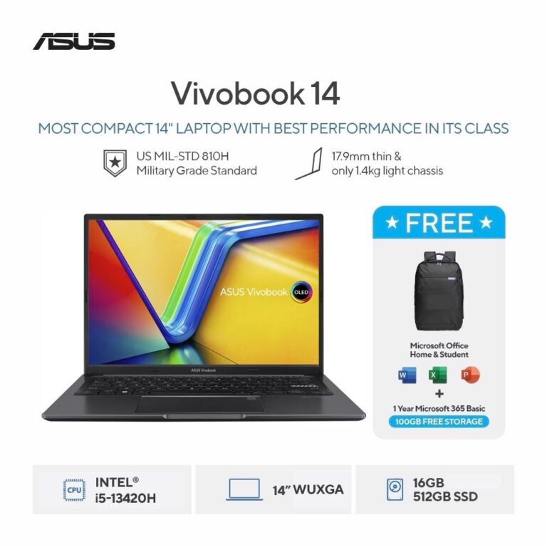 ASUS VIVOBOOK 14 A1405VA-VIPS5151M [Intel Core i5-13420H / Intel UHD / 16GB DDR4 / 512GB / Indie Black]