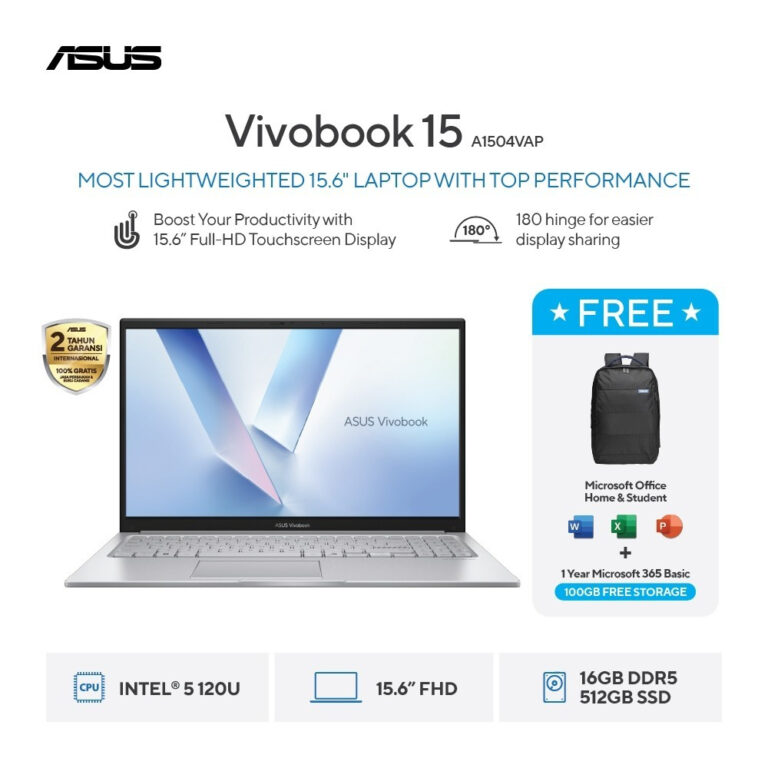ASUS Vivobook 15 A1504VAP [Intel Core 5 120U / Intel / 16GB DDR5 / 512GB / 15.6" FHD touchscreen / W11]