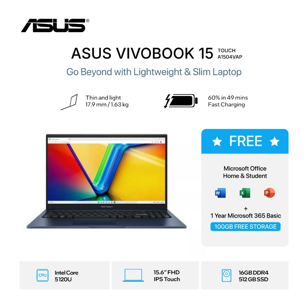 ASUS Vivobook 15 Touch A1504VAP [Intel Core 5 120U / Intel / 16GB DDR5 / 512GB / 15.6" FHD Touch / W11]