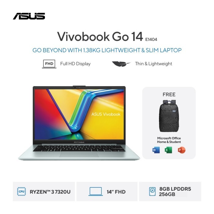 ASUS Vivobook Go 14 E1404FA-VIPS3822M [Ryzen 3 7320U / AMD Radeon Graphics / 8GB LPDDR5 / 256GB / Green Grey]