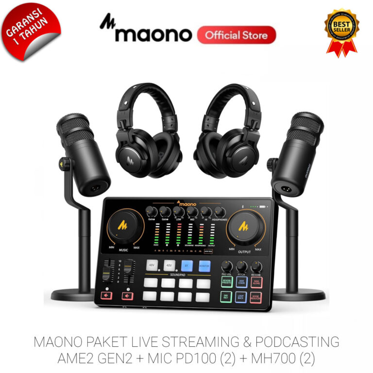 XKOMO Products 1 Maono AME2 Gen 2 Paket Podcast Streaming dengan 2x PD100 dan 2x MH700