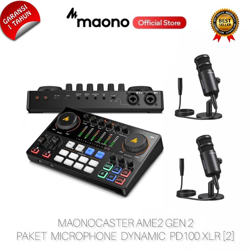 Maono AME2 Gen 2 Soundcard + 2 PD100 XLR Microphones 1 Maono AME2 Gen 2 Soundcard + 2 PD100 XLR Microphones