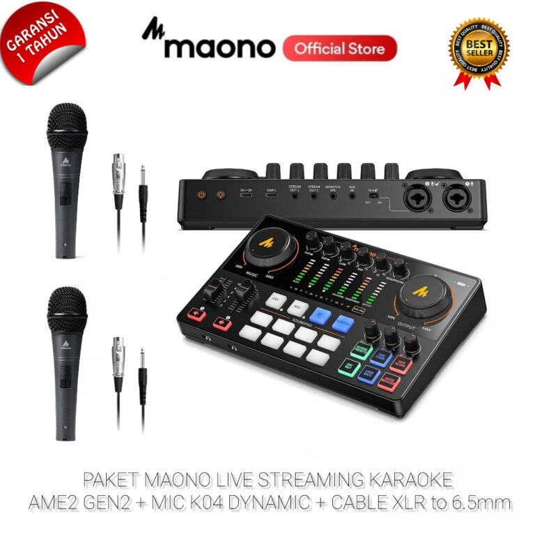 XKOMO Products 4 Maono AME2 Gen2 Paket Mixer Audio + 2 Mikrofon Dynamic K04