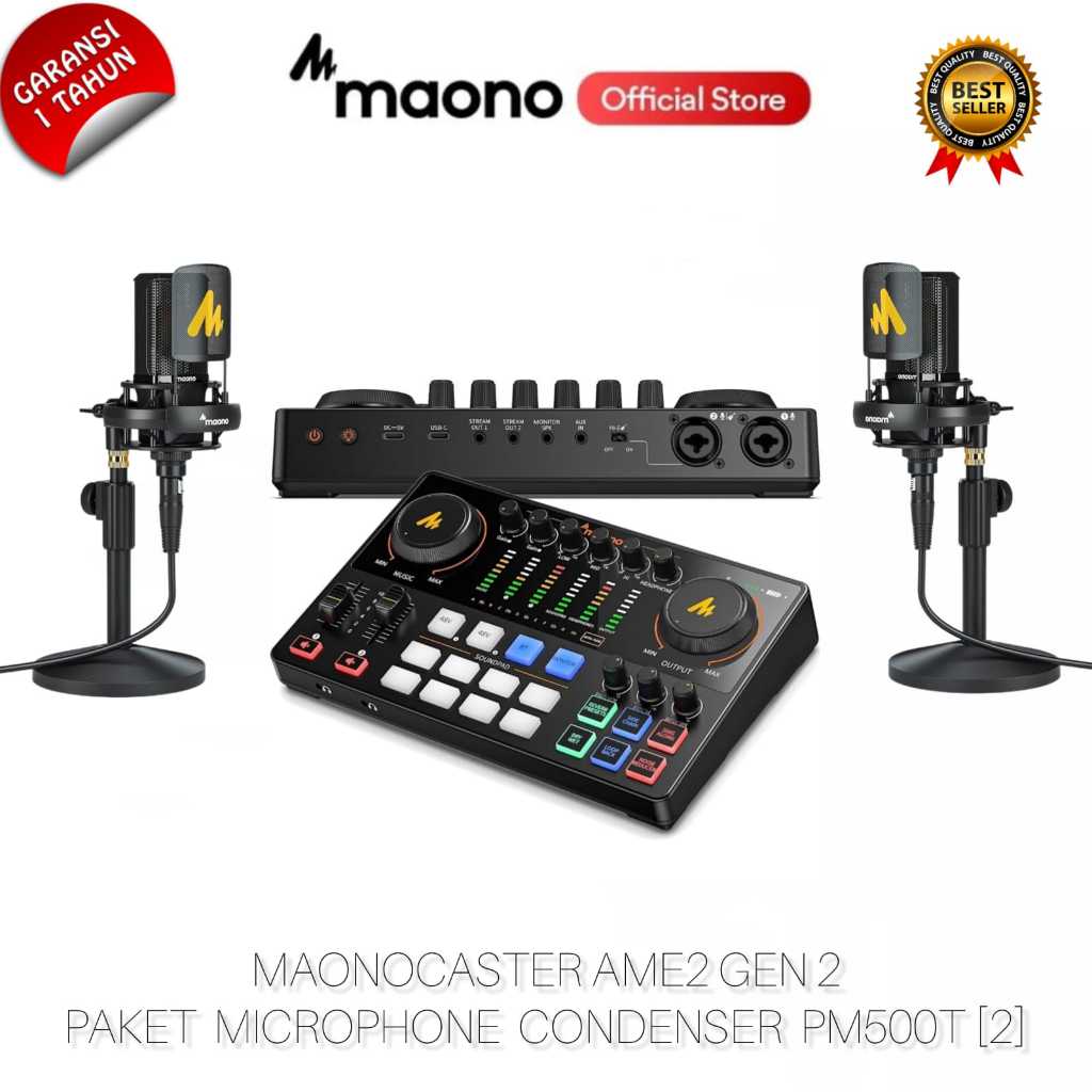 MAONO AME2 Gen2 Soundcard + 2 Microphone PM500T 1 MAONO AME2 Gen2 Soundcard + 2 Microphone PM500T