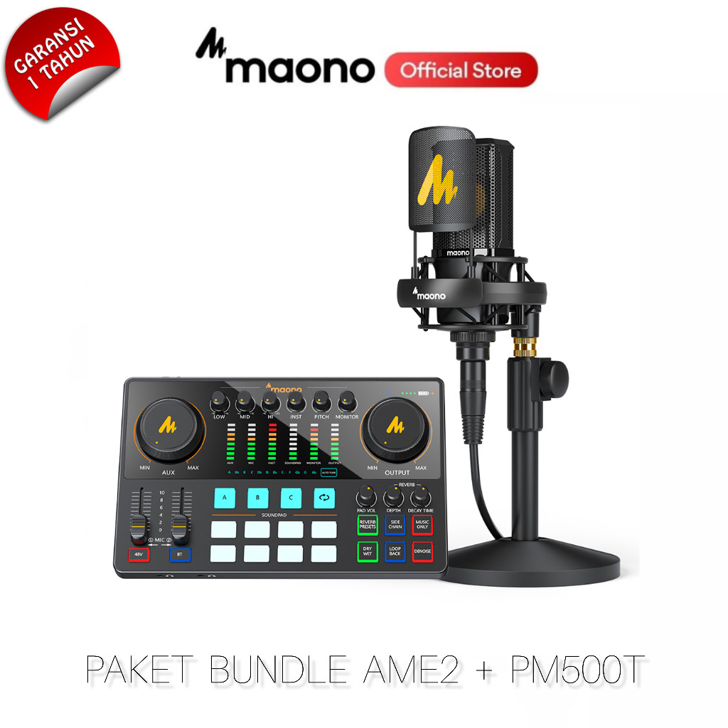 Maono AME2 + PM500T Bundle Audio Interface dan Mikrofon Condenser 1 Maono AME2 + PM500T Bundle Audio Interface dan Mikrofon Condenser