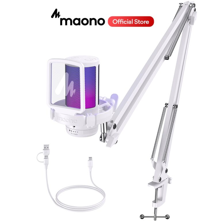 Maono DGM20S USB Microphone White dengan Boom Arm RGB