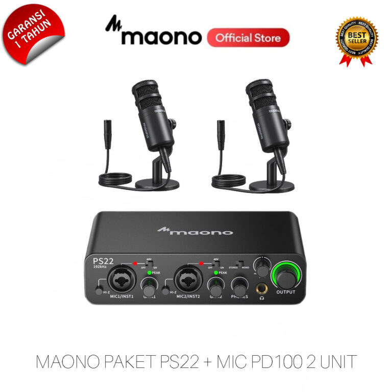 XKOMO Products 15 Maono PS22 + 2x PD100 Paket Audio Interface dan Mikrofon XLR