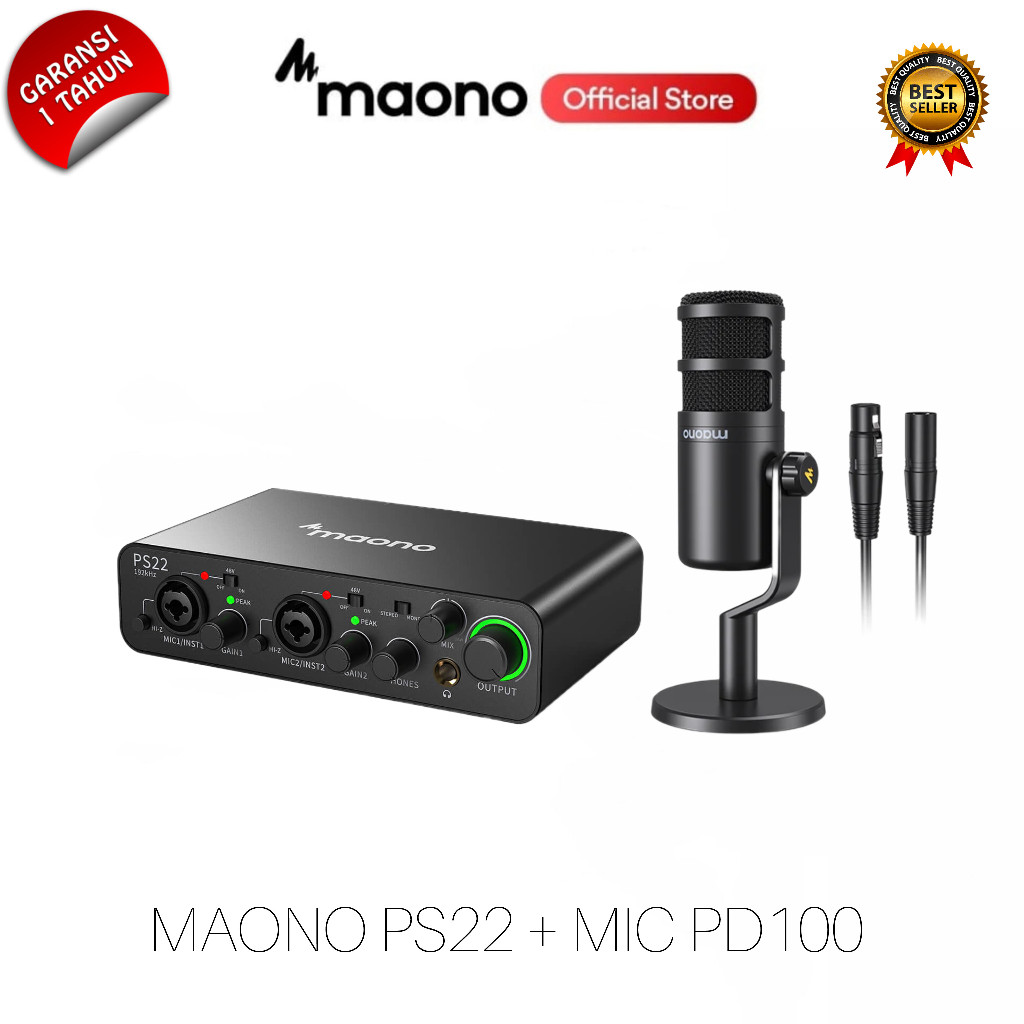 Maono PS22 + PD100 Paket Audio Interface dan Mikrofon XLR Dynamic 1 Maono PS22 + PD100 Paket Audio Interface dan Mikrofon XLR Dynamic