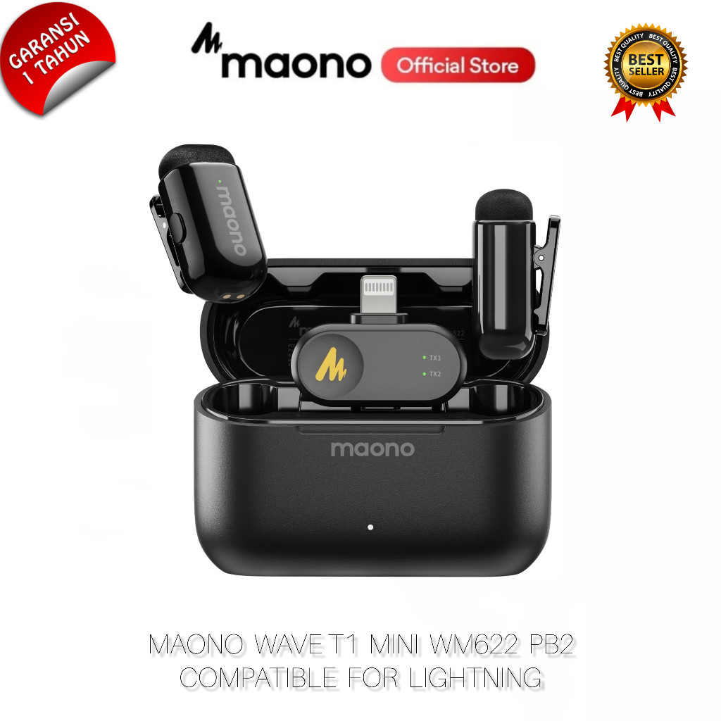 Maono WM622 Wave T1 Mini Wireless Lavalier Microphone PB2 Lightning 1 Maono WM622 Wave T1 Mini Wireless Lavalier Microphone PB2 Lightning